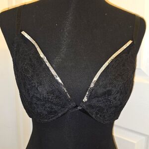 Victoria's Secret Black Lace Bra with Silver Rhinestone Details